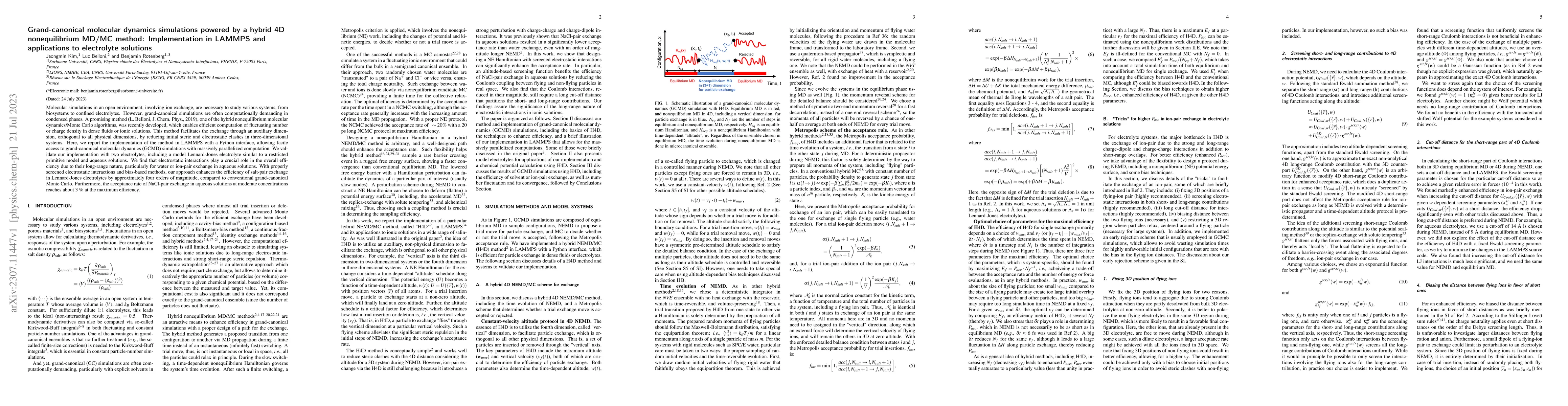 Thumbnail for Grand-canonical molecular dynamics simulations powered by a hybrid 4D
  nonequilibrium MD/MC method: Implementation in LAMMPS and applications to
  electrolyte solutions