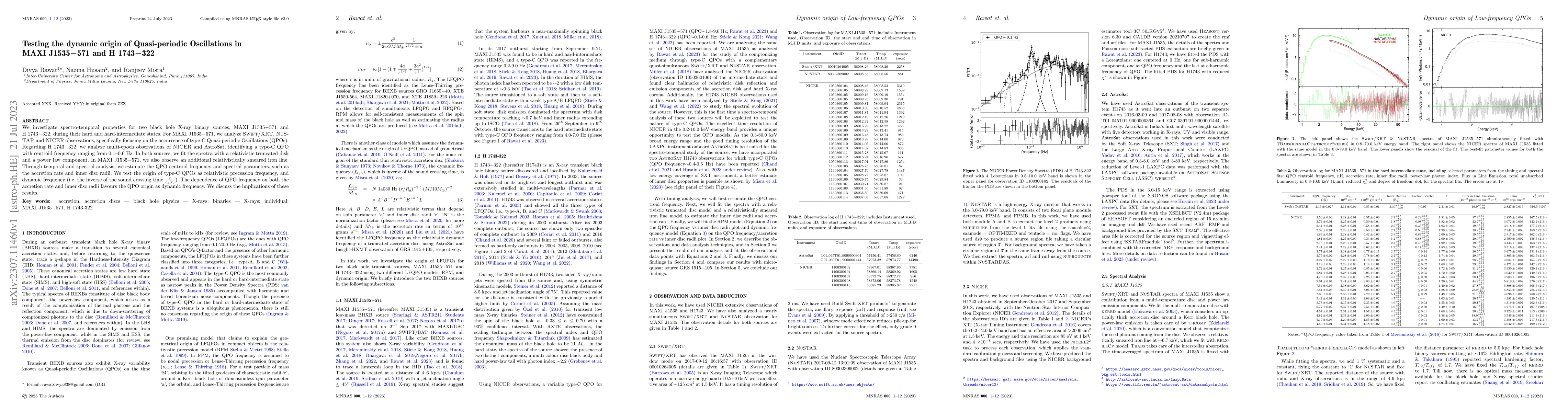 Thumbnail for Testing the dynamic origin of Quasi-periodic Oscillations in MAXI
  J1535-571 and H 1743-322