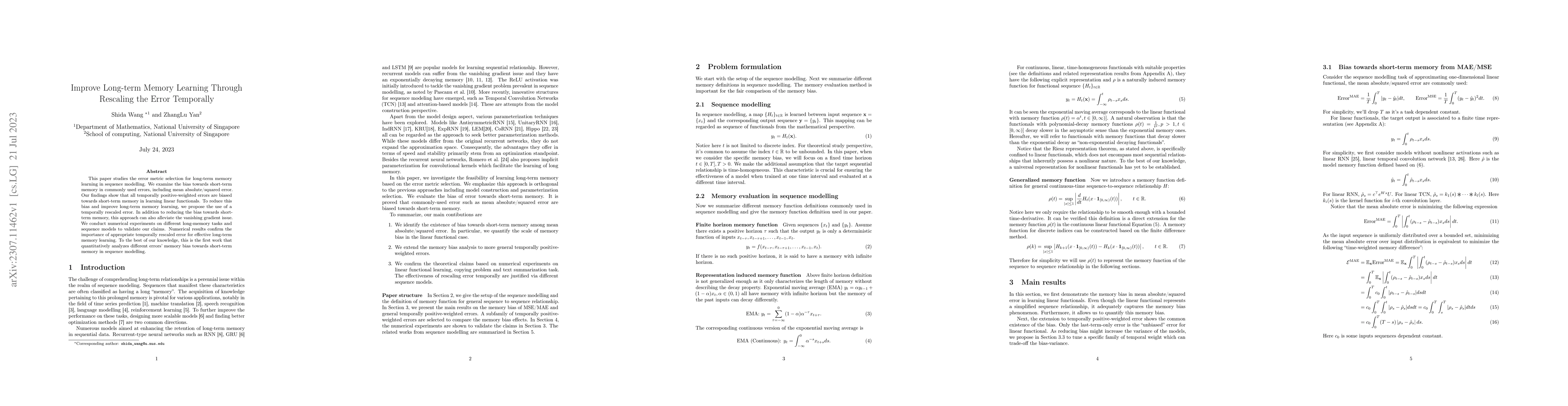 Thumbnail for Improve Long-term Memory Learning Through Rescaling the Error Temporally