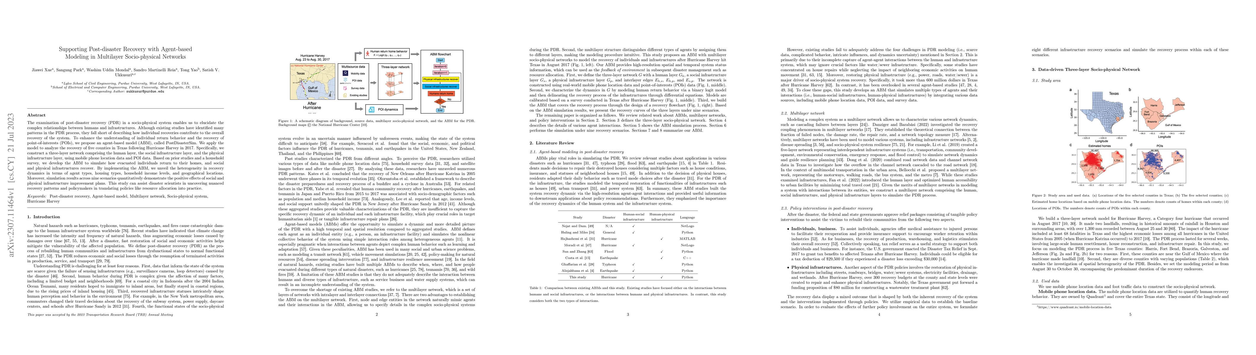 Thumbnail for Supporting Post-disaster Recovery with Agent-based Modeling in
  Multilayer Socio-physical Networks