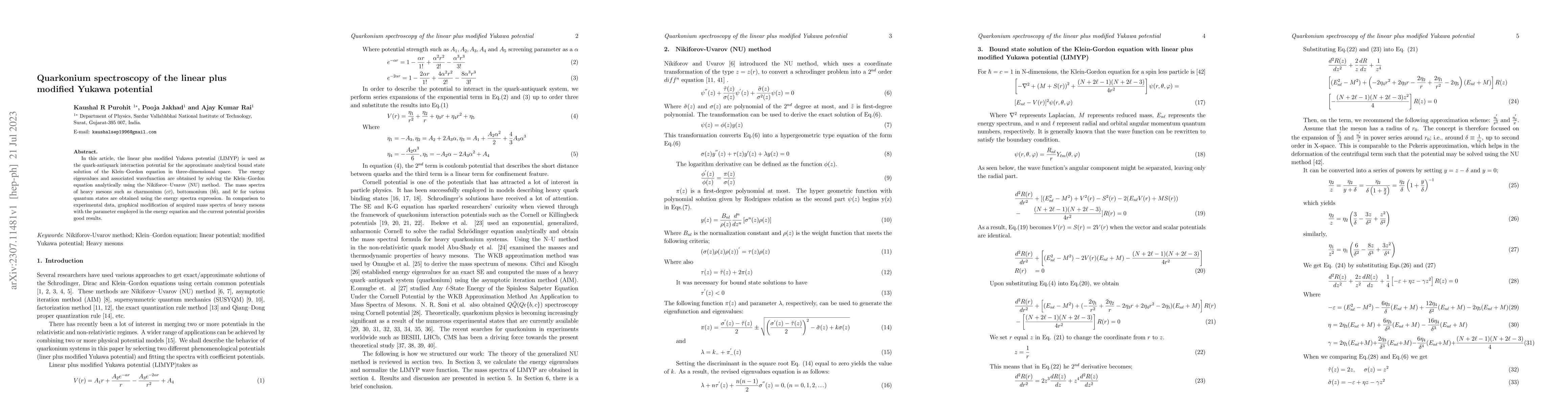 Thumbnail for Quarkonium spectroscopy of the linear plus modified Yukawa potential