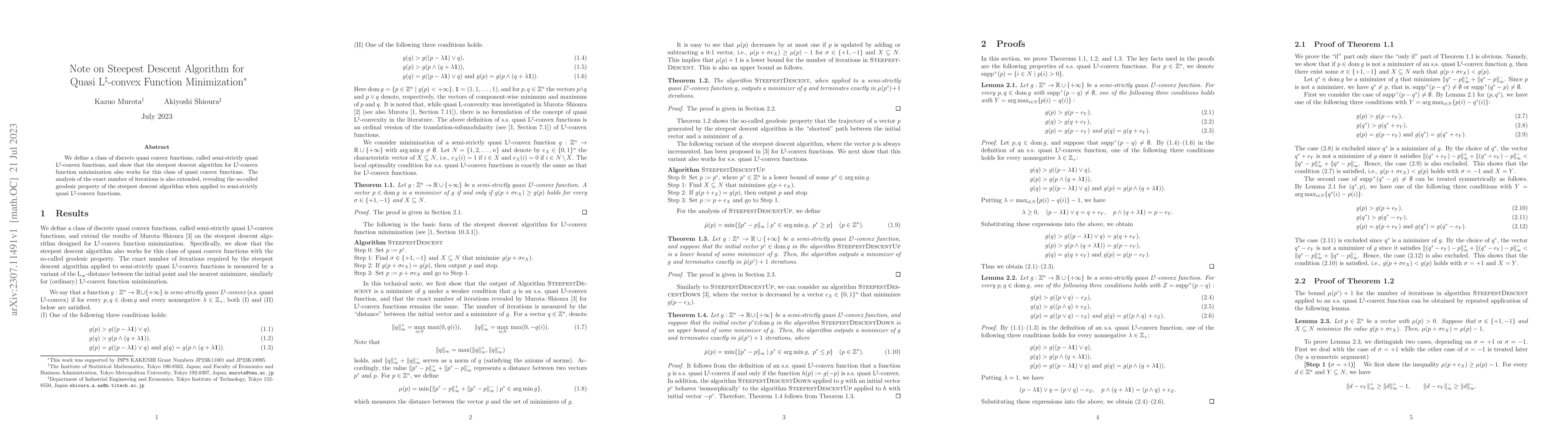 Thumbnail for Note on Steepest Descent Algorithm for Quasi L$^{\natural}$-convex
  Function Minimization