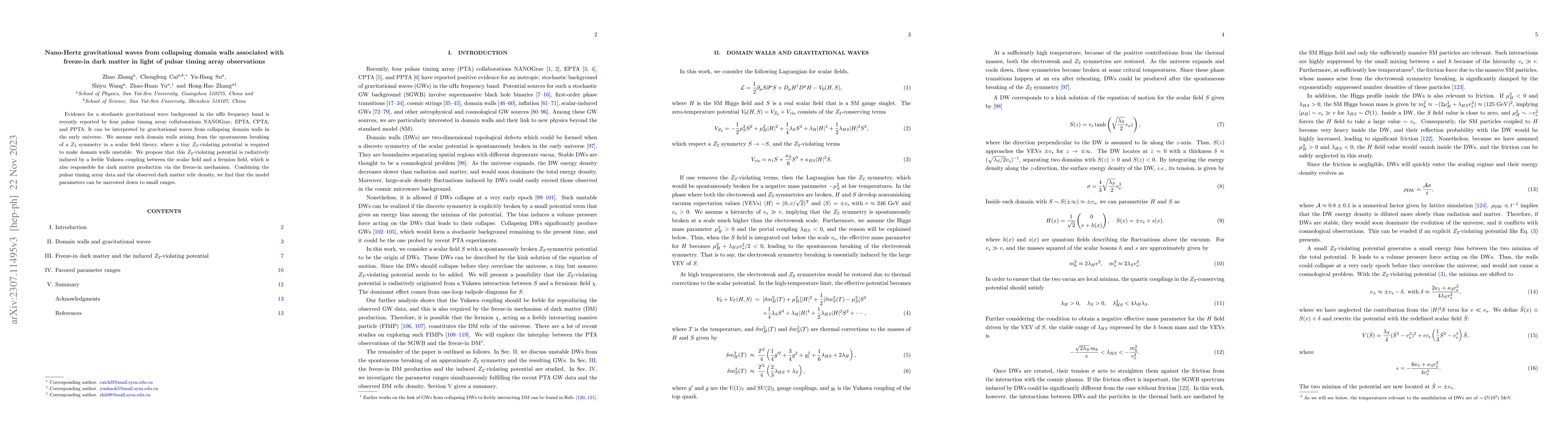 Thumbnail for Nano-Hertz gravitational waves from collapsing domain walls associated
  with freeze-in dark matter in light of pulsar timing array observations