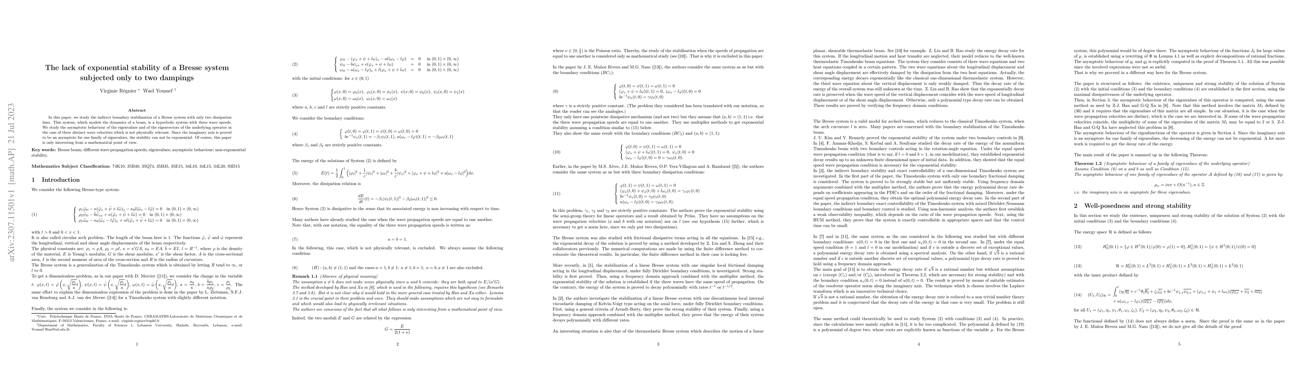 Thumbnail for The lack of exponential stability of a Bresse system subjected only to
  two dampings