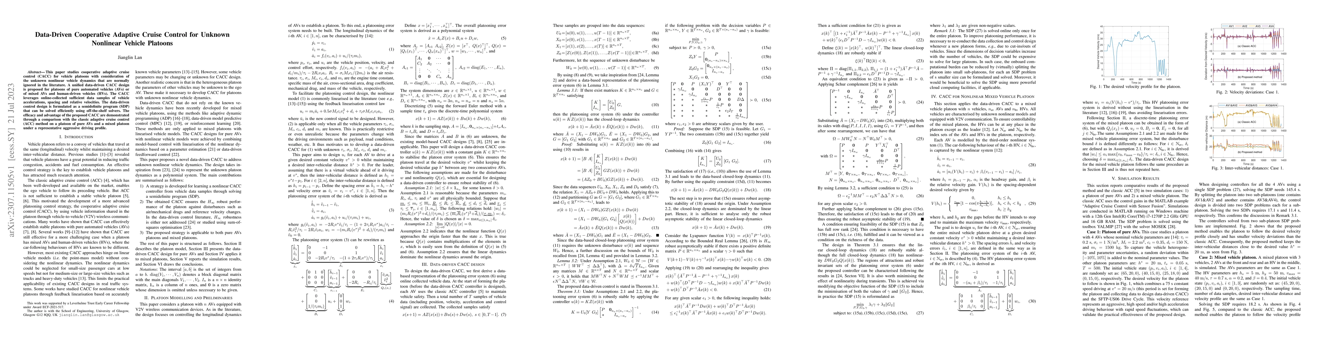 Thumbnail for Data-Driven Cooperative Adaptive Cruise Control for Unknown Nonlinear
  Vehicle Platoons