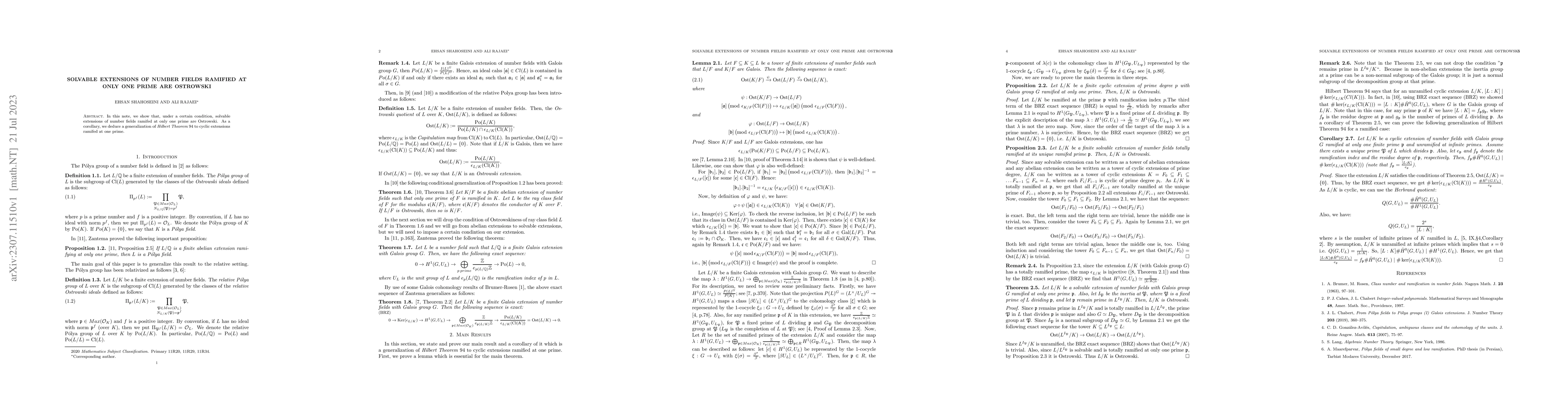 Thumbnail for Solvable extensions of number fields ramified at only one prime are
  Ostrowski