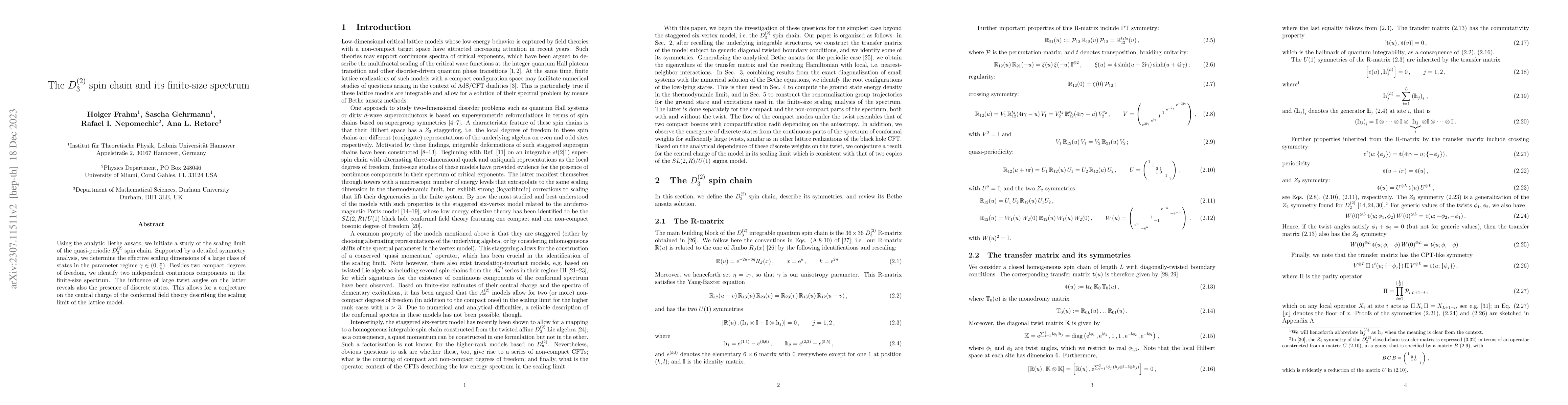 Thumbnail for The $D^{(2)}_{3}$ spin chain and its finite-size spectrum