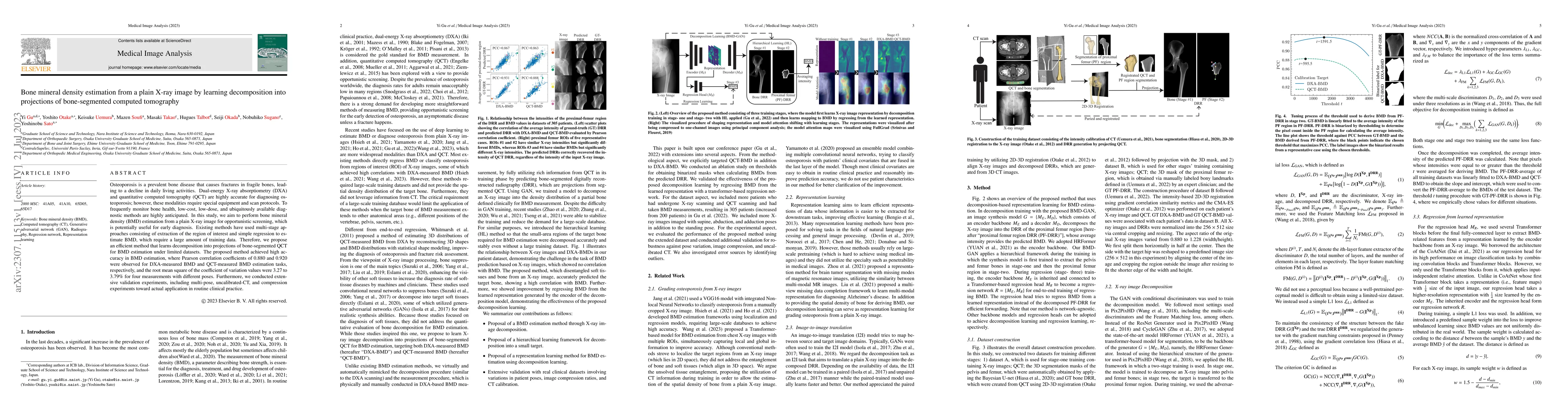 Thumbnail for Bone mineral density estimation from a plain X-ray image by learning
  decomposition into projections of bone-segmented computed tomography