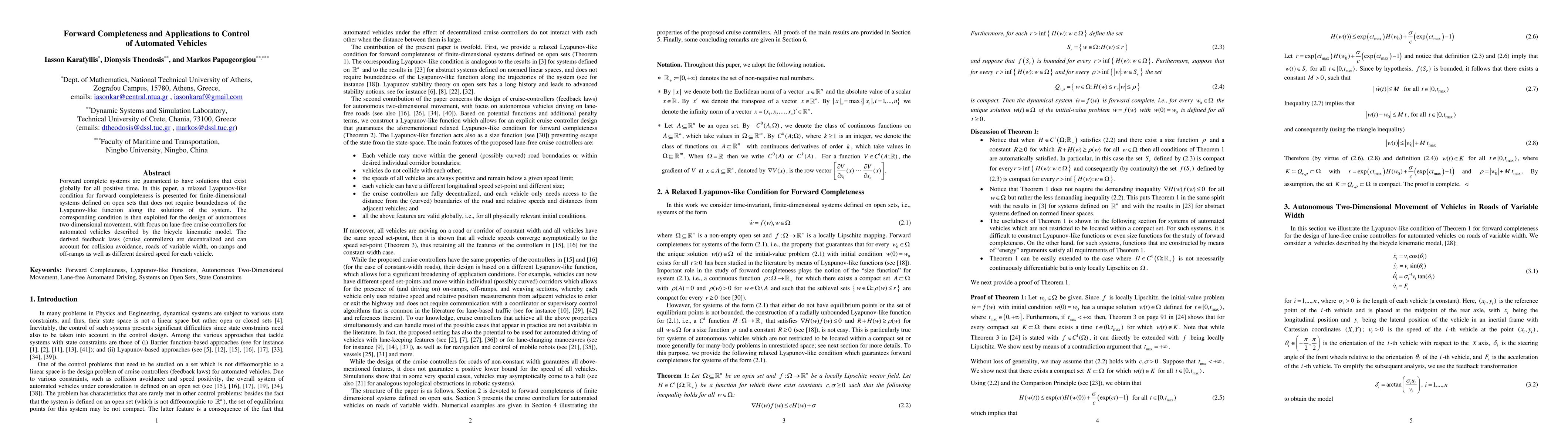 Thumbnail for Forward Completeness and Applications to Control of Automated Vehicles