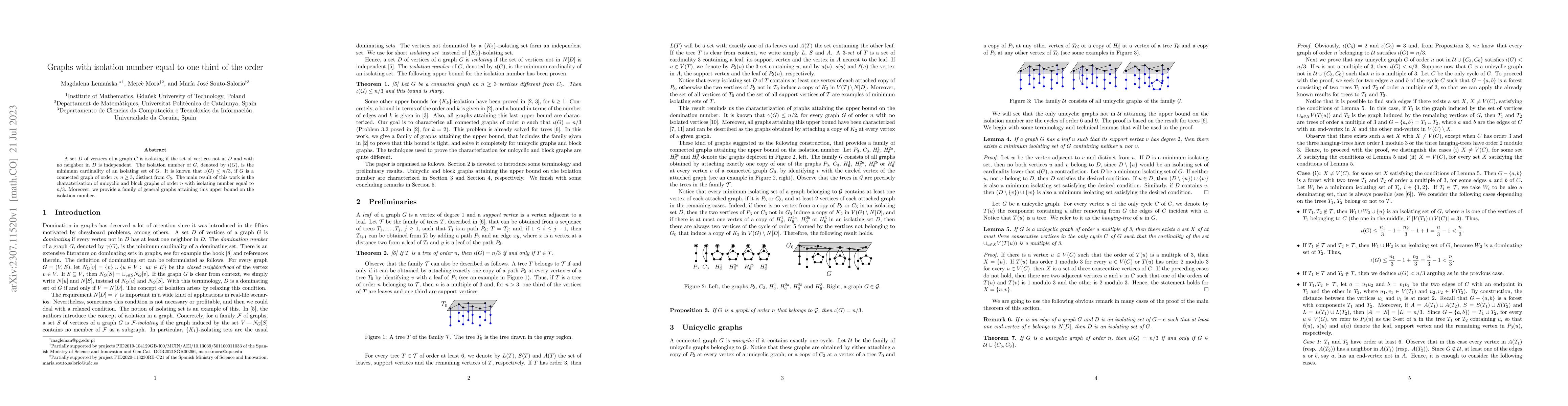 Thumbnail for Graphs with isolation number equal to one third of the order