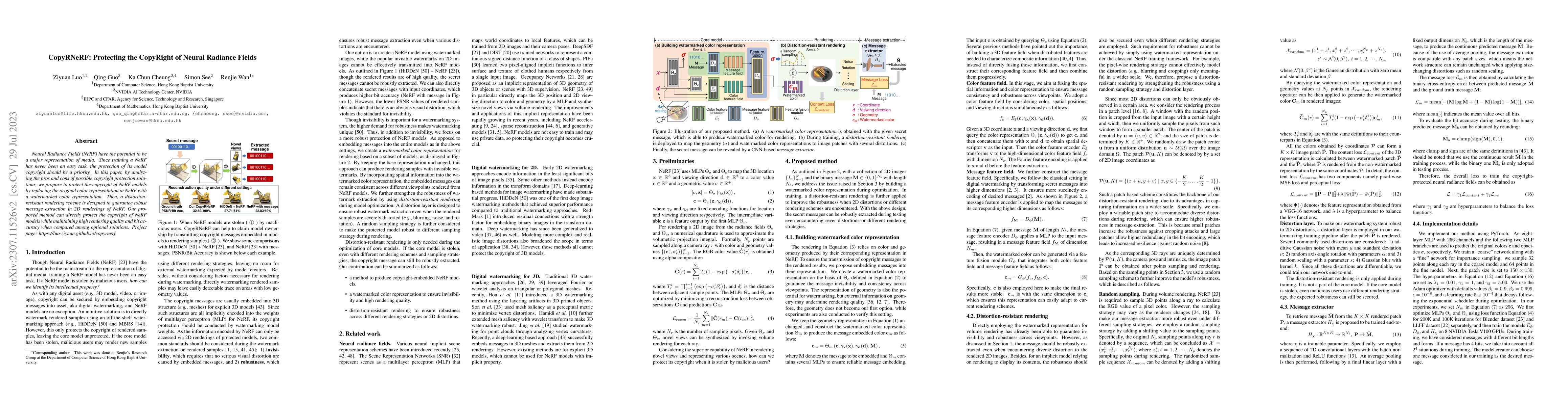 Thumbnail for CopyRNeRF: Protecting the CopyRight of Neural Radiance Fields