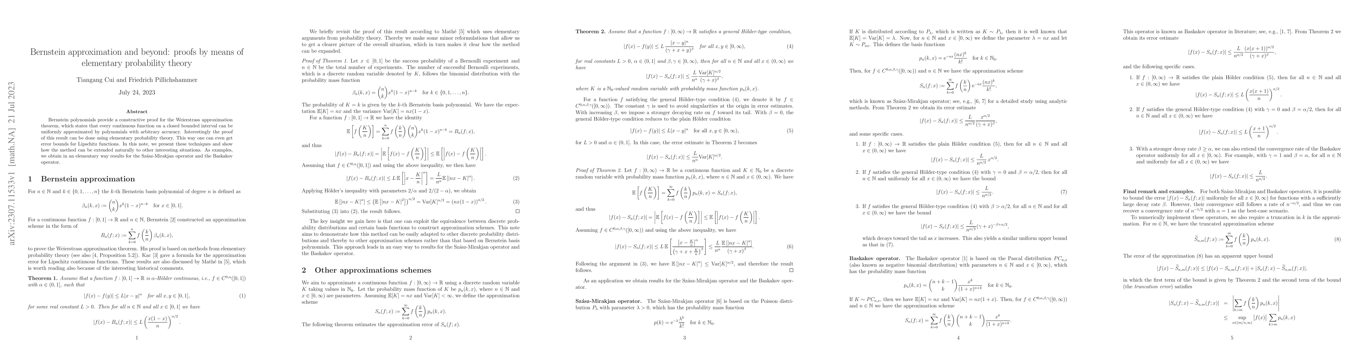 Thumbnail for Bernstein approximation and beyond: proofs by means of elementary
  probability theory