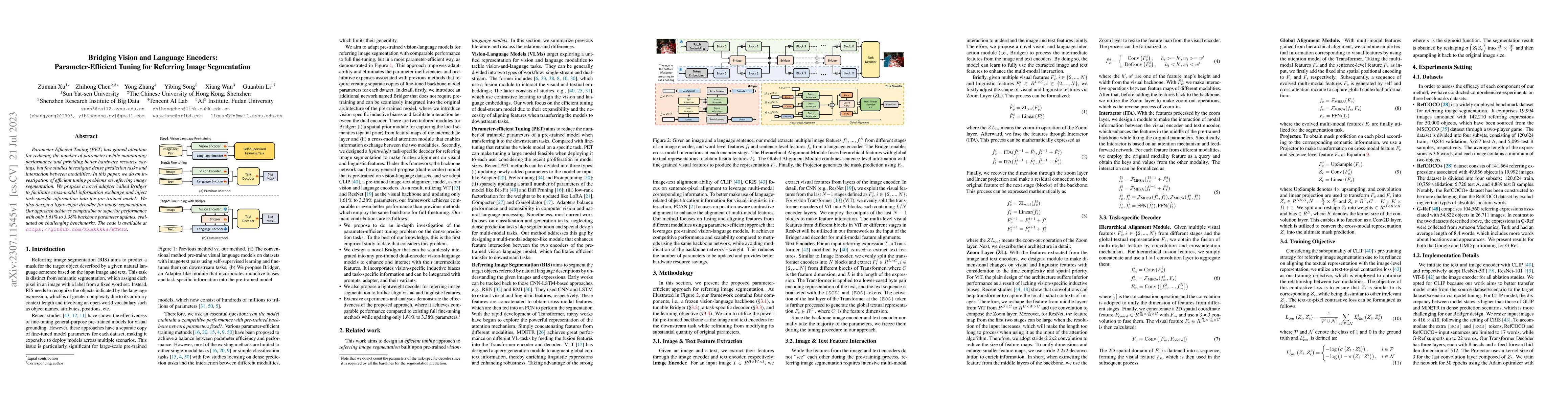 Thumbnail for Bridging Vision and Language Encoders: Parameter-Efficient Tuning for
  Referring Image Segmentation
