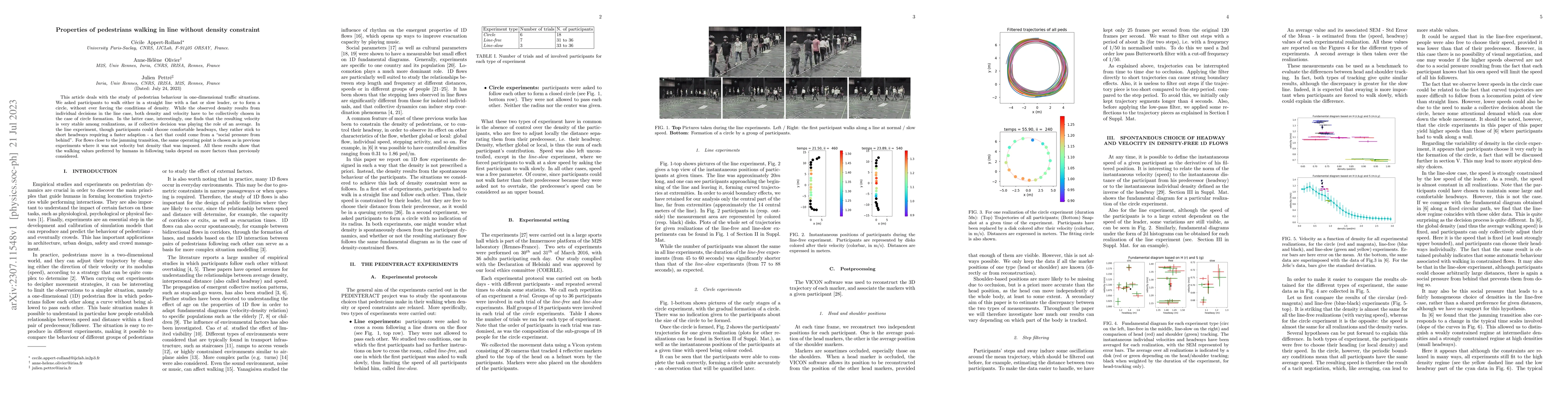 Thumbnail for Properties of pedestrians walking in line without density constraint