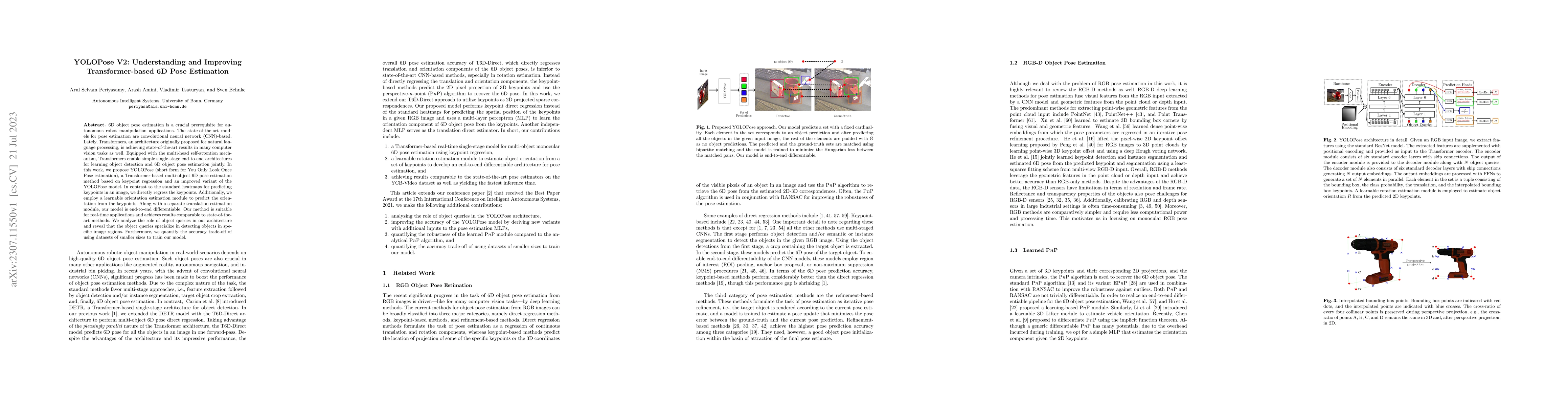 Thumbnail for YOLOPose V2: Understanding and Improving Transformer-based 6D Pose
  Estimation