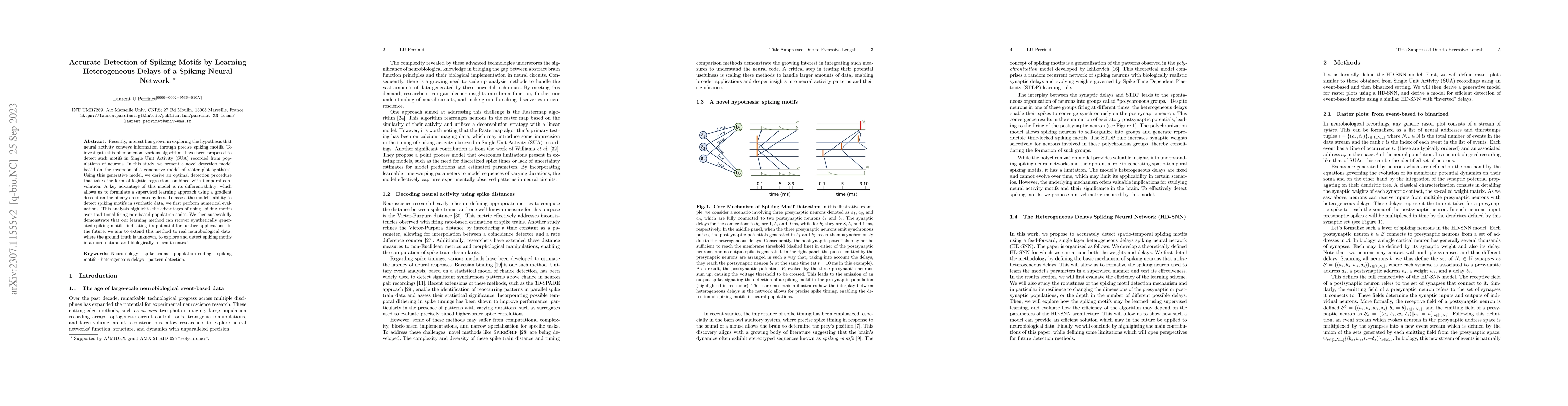 Thumbnail for Accurate Detection of Spiking Motifs by Learning Heterogeneous Delays of
  a Spiking Neural Network