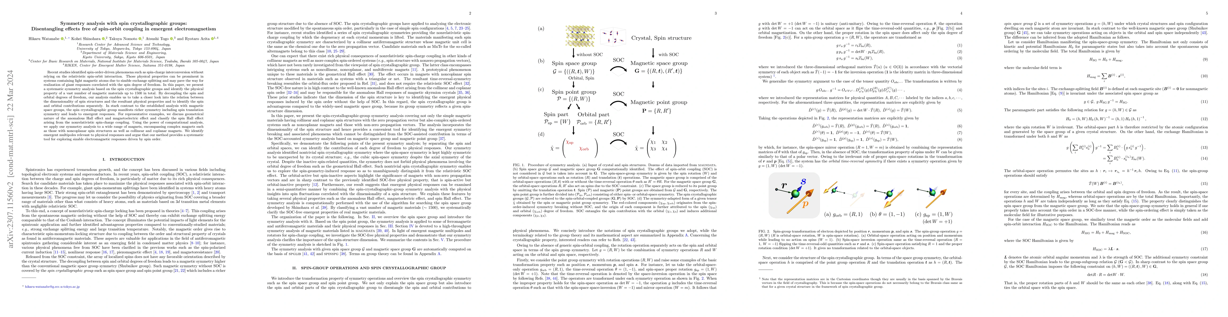 Thumbnail for Symmetry analysis with spin crystallographic groups: Disentangling
  effects free of spin-orbit coupling in emergent electromagnetism