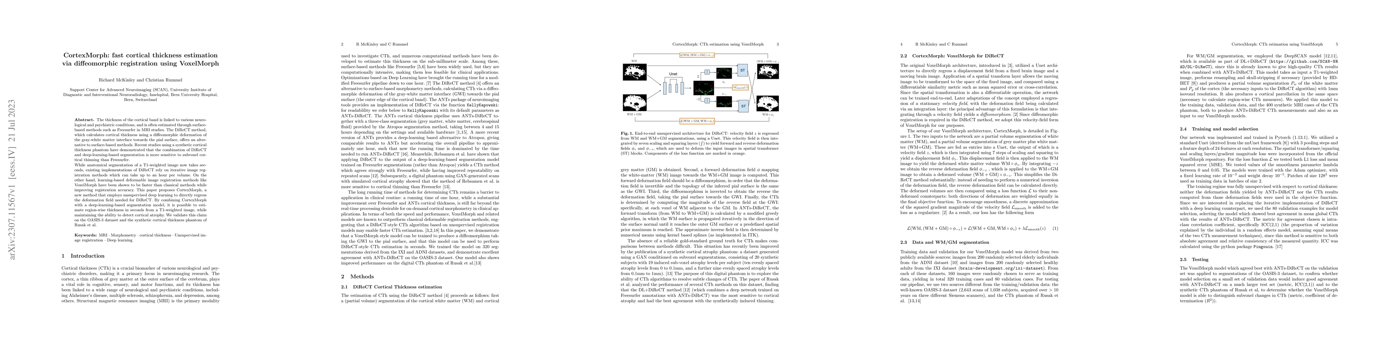Thumbnail for CortexMorph: fast cortical thickness estimation via diffeomorphic
  registration using VoxelMorph