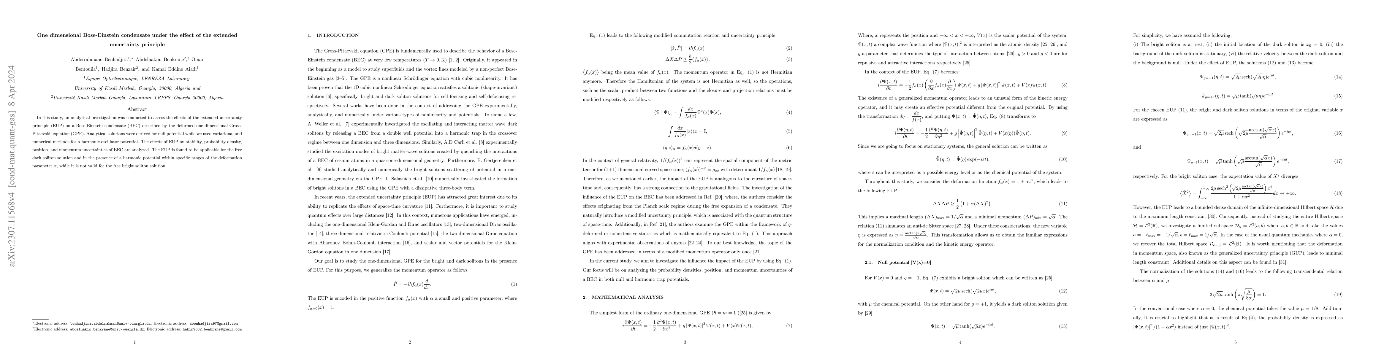 Thumbnail for One dimensional Bose-Einstein condensate under the effect of the
  extended uncertainty principle