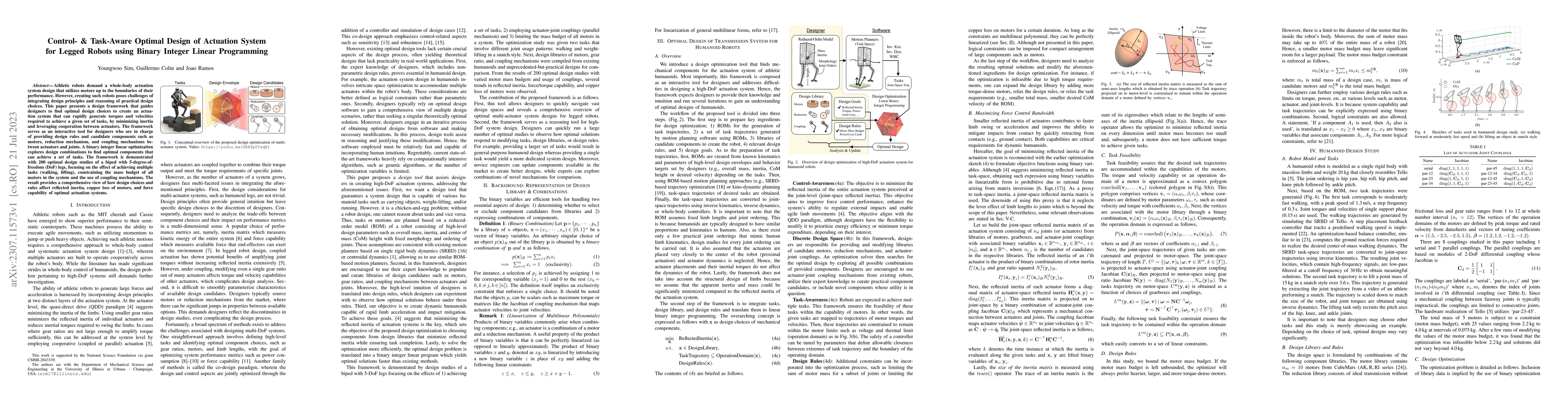 Thumbnail for Control- & Task-Aware Optimal Design of Actuation System for Legged
  Robots using Binary Integer Linear Programming
