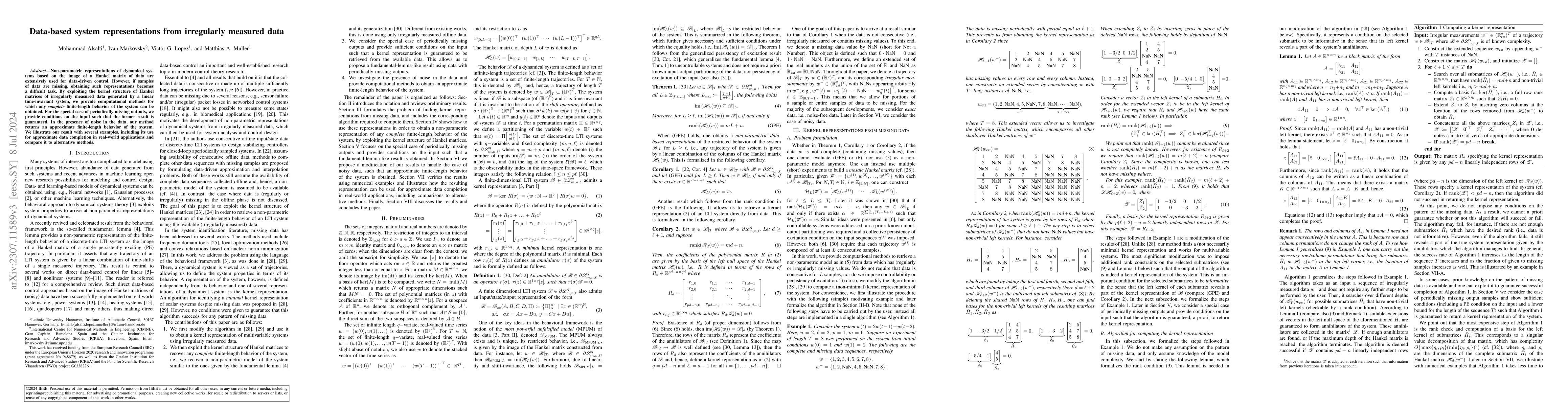 Thumbnail for Data-based system representations from irregularly measured data