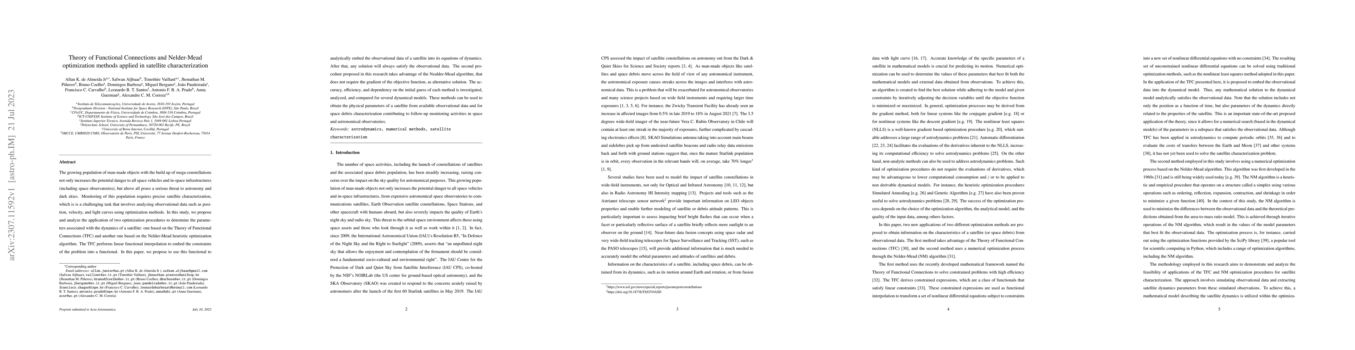 Thumbnail for Theory of Functional Connections and Nelder-Mead optimization methods
  applied in satellite characterization