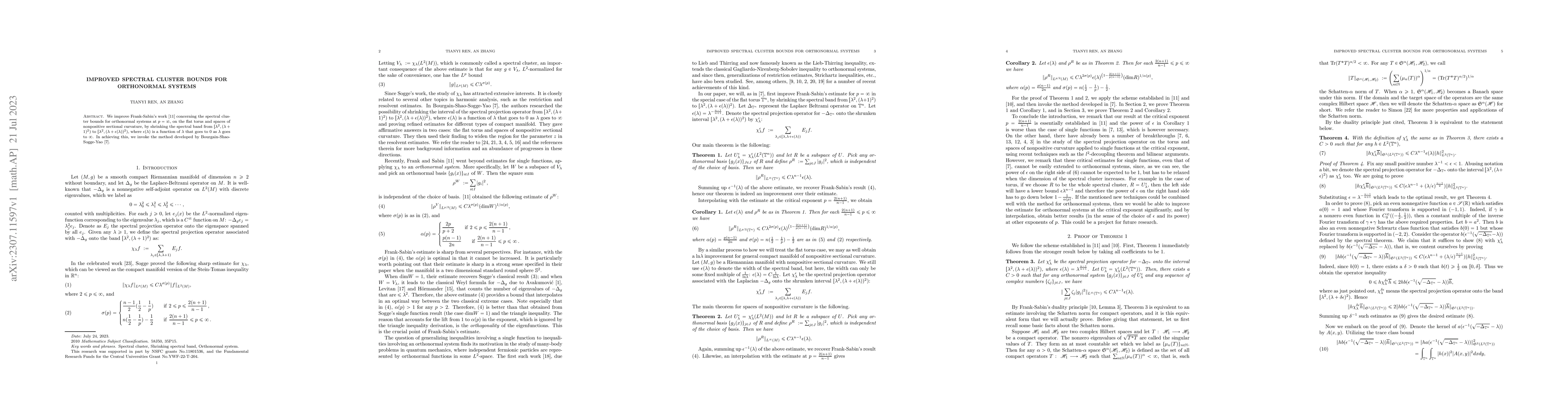 Thumbnail for Improved Spectral Cluster Bounds for Orthonormal Systems