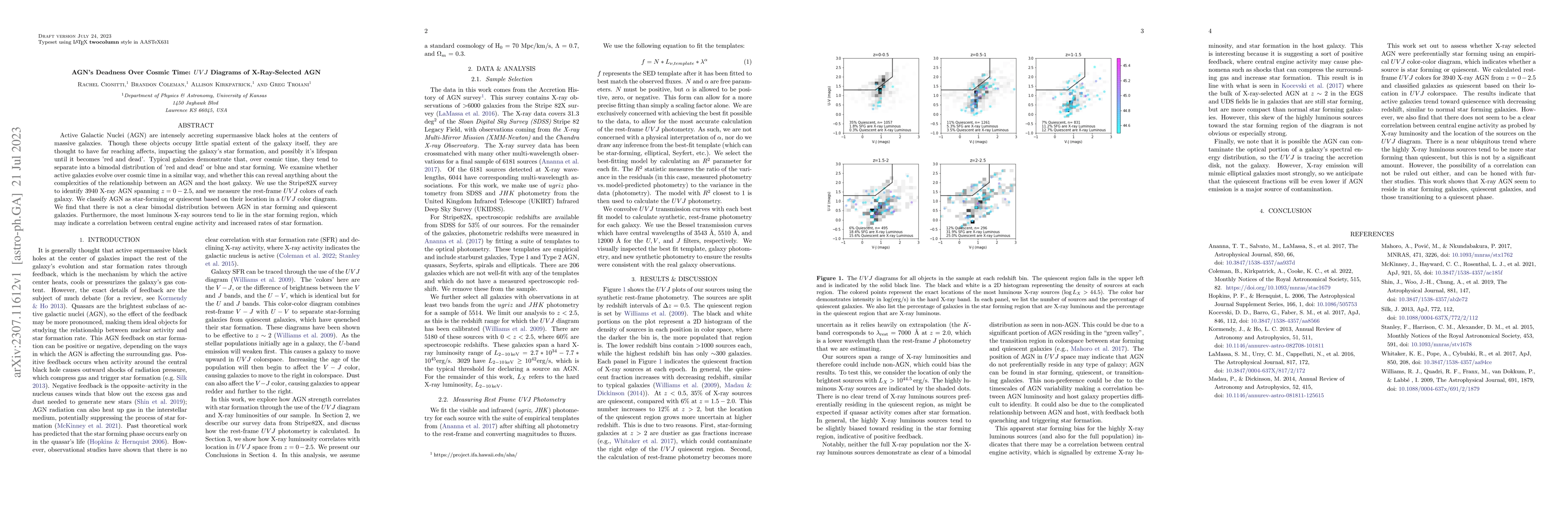 Thumbnail for AGN's Deadness Over Cosmic Time: UVJ Diagrams of X-Ray-Selected AGN