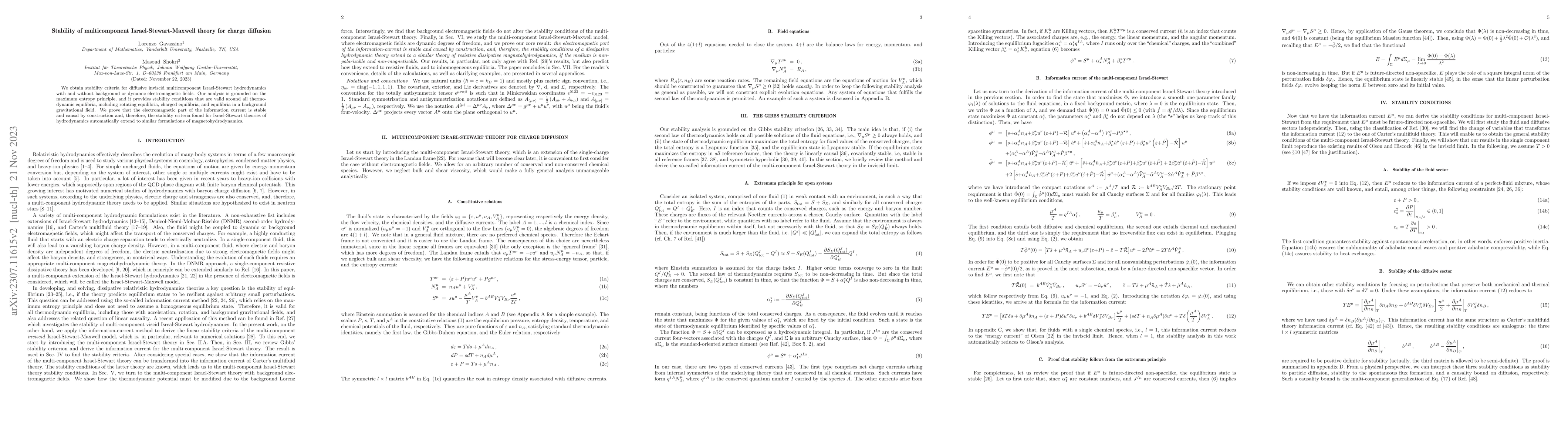 Thumbnail for Stability of multicomponent Israel-Stewart-Maxwell theory for charge
  diffusion