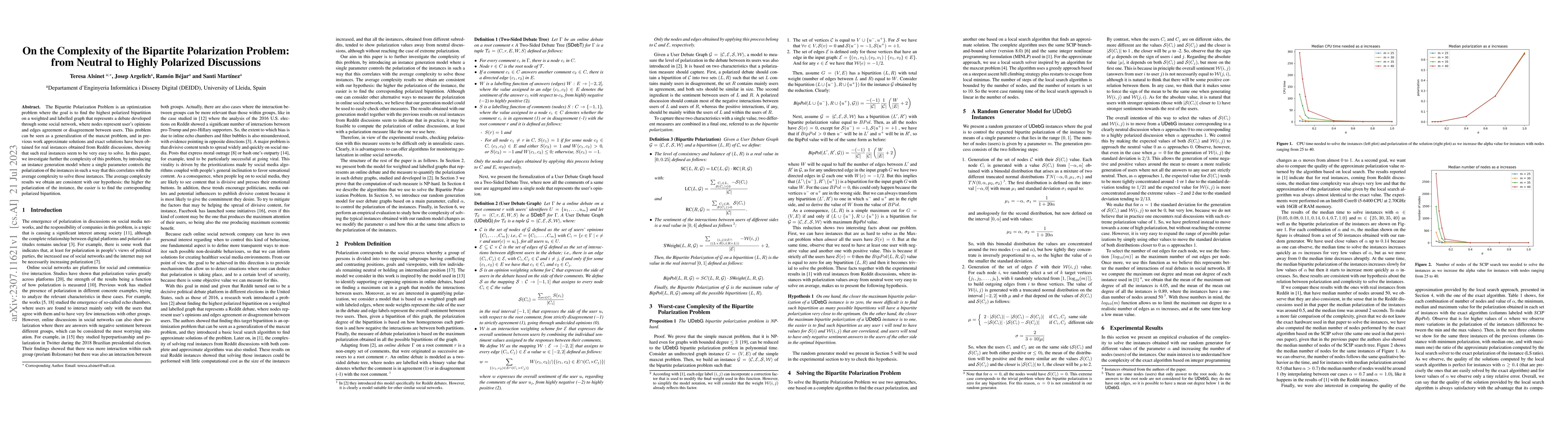 Thumbnail for On the Complexity of the Bipartite Polarization Problem: from Neutral to
  Highly Polarized Discussions