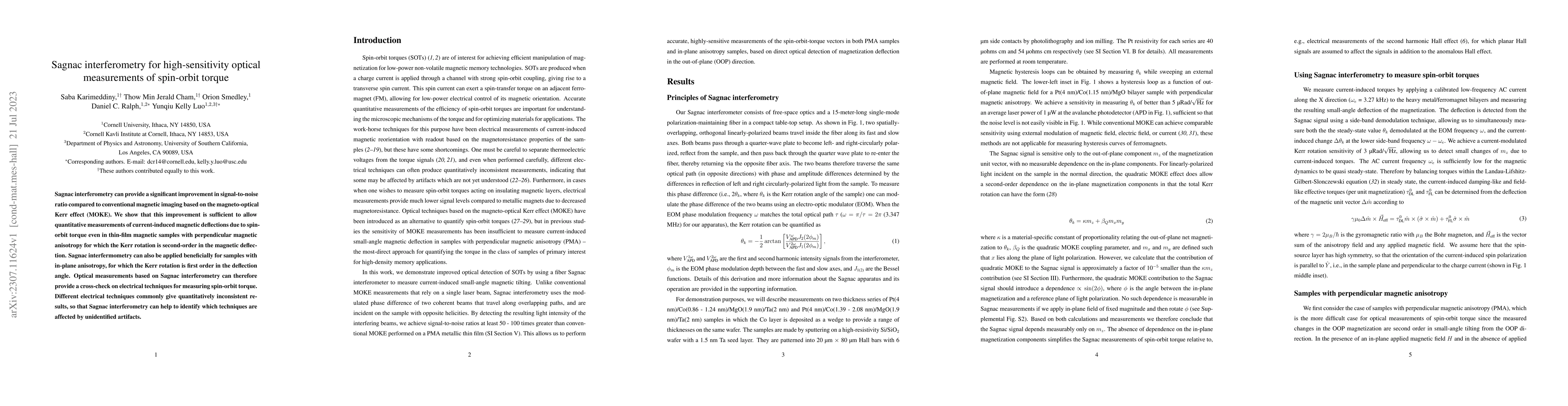 Thumbnail for Sagnac interferometry for high-sensitivity optical measurements of
  spin-orbit torque