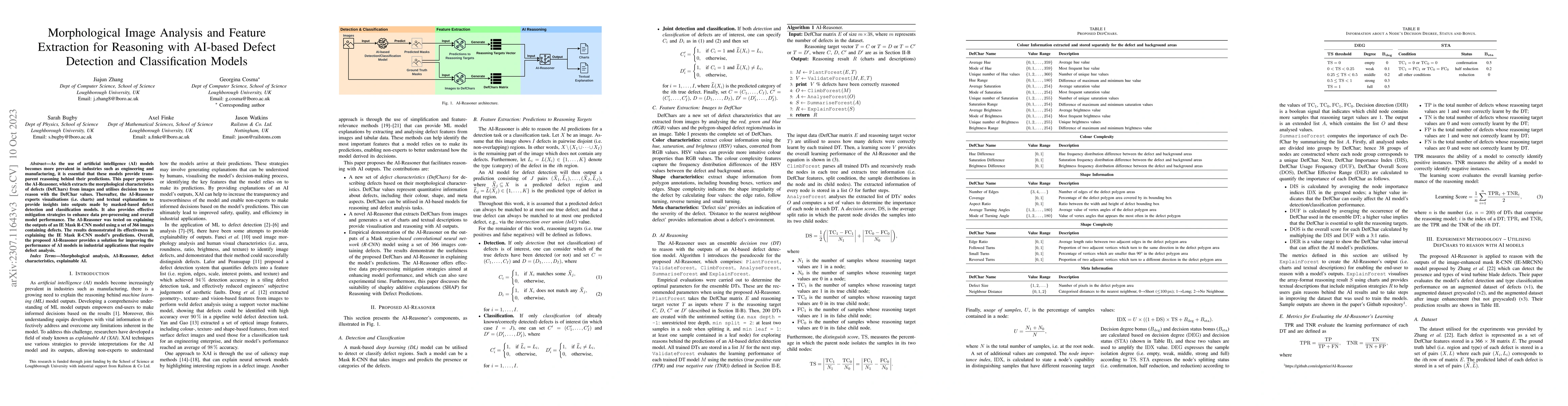 Thumbnail for Morphological Image Analysis and Feature Extraction for Reasoning with
  AI-based Defect Detection and Classification Models