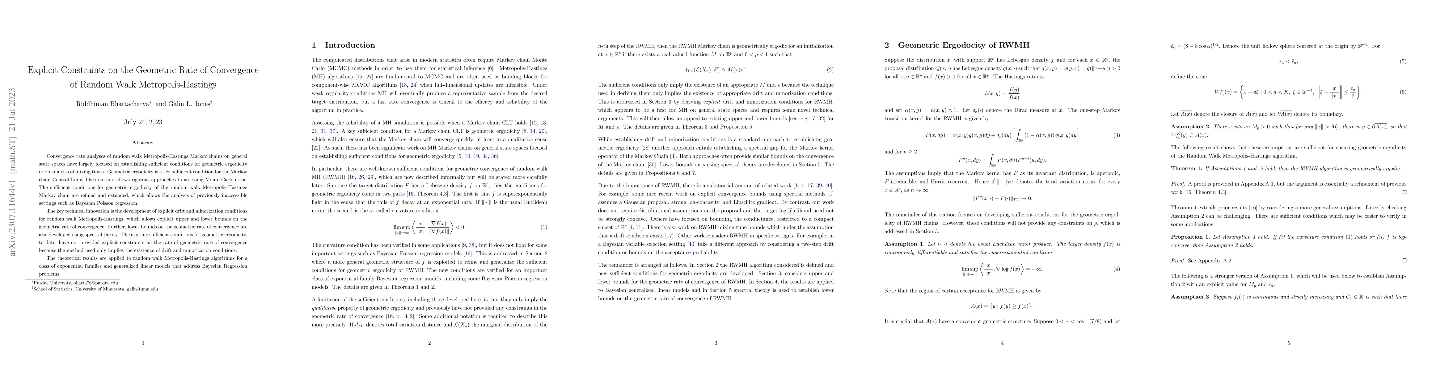 Thumbnail for Explicit Constraints on the Geometric Rate of Convergence of Random Walk
  Metropolis-Hastings