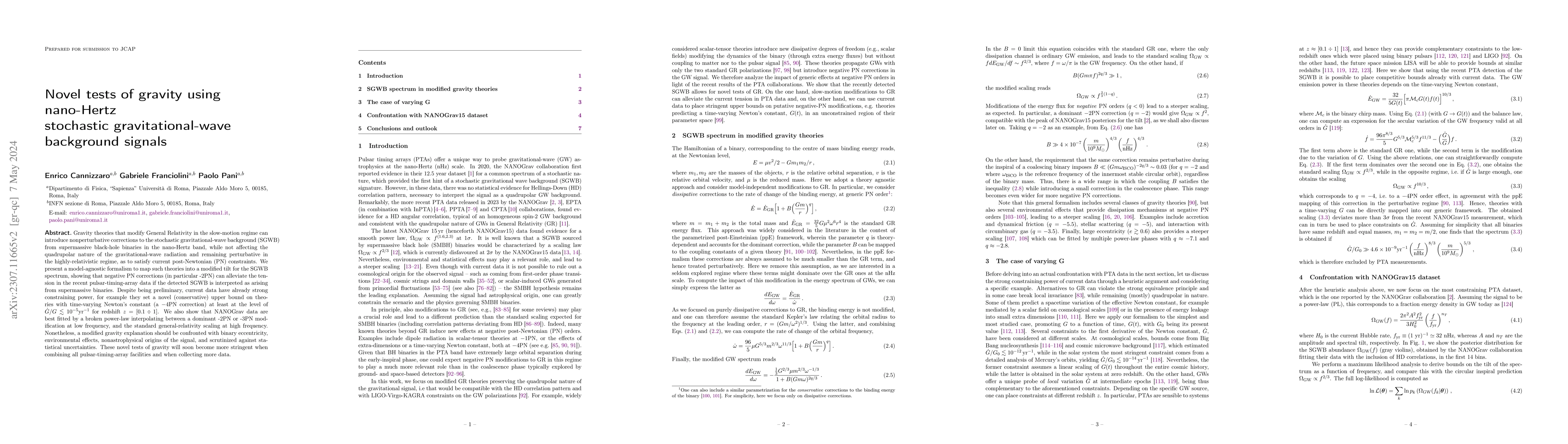 Thumbnail for Novel tests of gravity using nano-Hertz stochastic gravitational-wave
  background signals