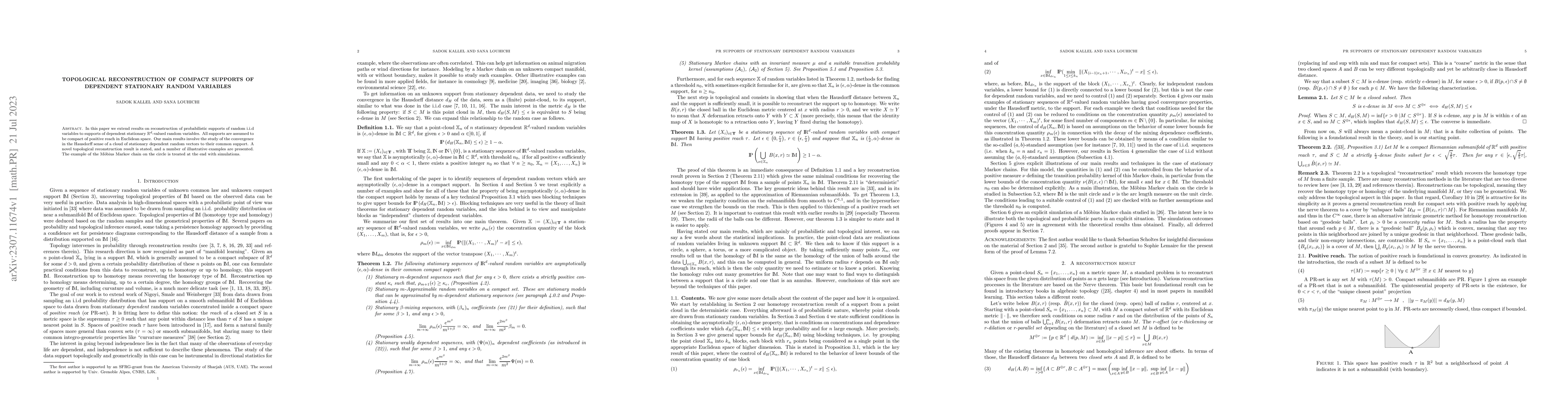 Thumbnail for Topological reconstruction of compact supports of dependent stationary
  random variables