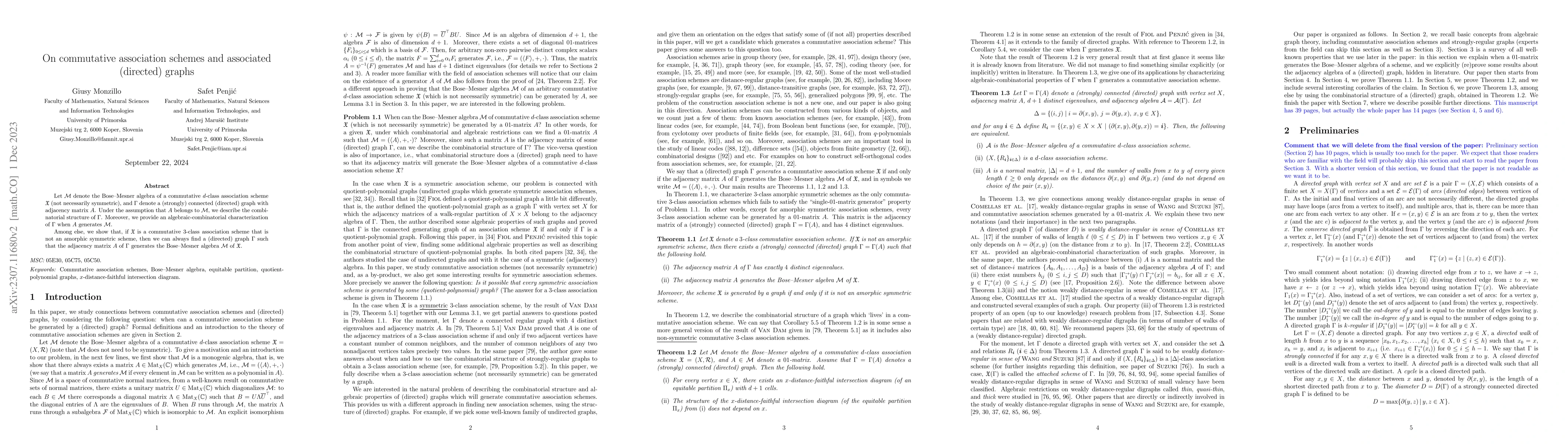 Thumbnail for On commutative association schemes and associated (directed) graphs