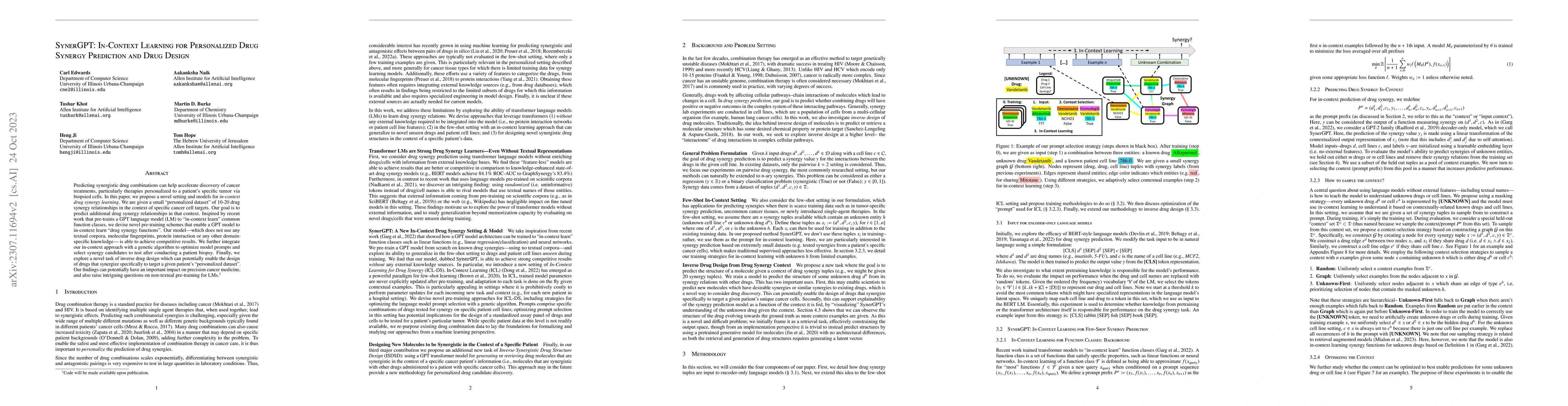 Thumbnail for SynerGPT: In-Context Learning for Personalized Drug Synergy Prediction
  and Drug Design