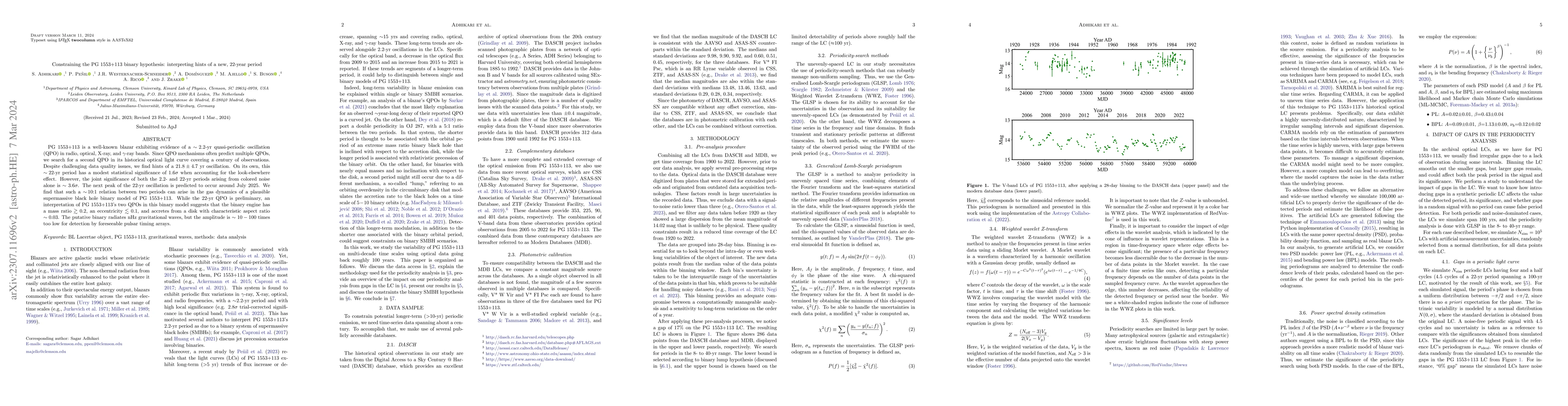 Thumbnail for Constraining the PG 1553+113 binary hypothesis: interpreting hints of a
  new, 22-year period