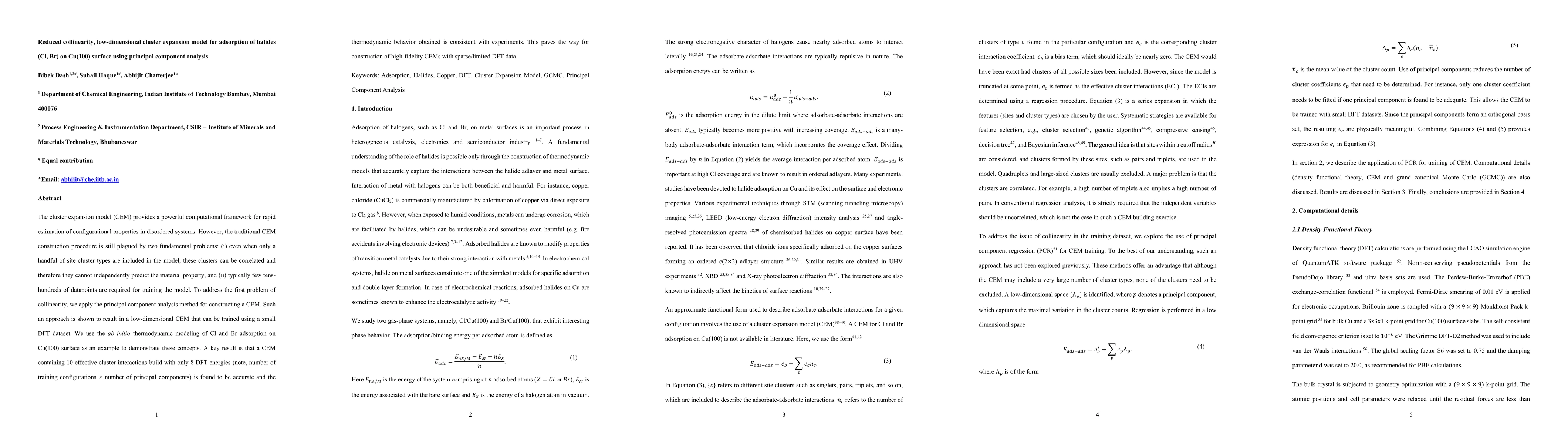 Thumbnail for Reduced collinearity, low-dimensional cluster expansion model for
  adsorption of halides (Cl, Br) on Cu(100) surface using principal component
  analysis