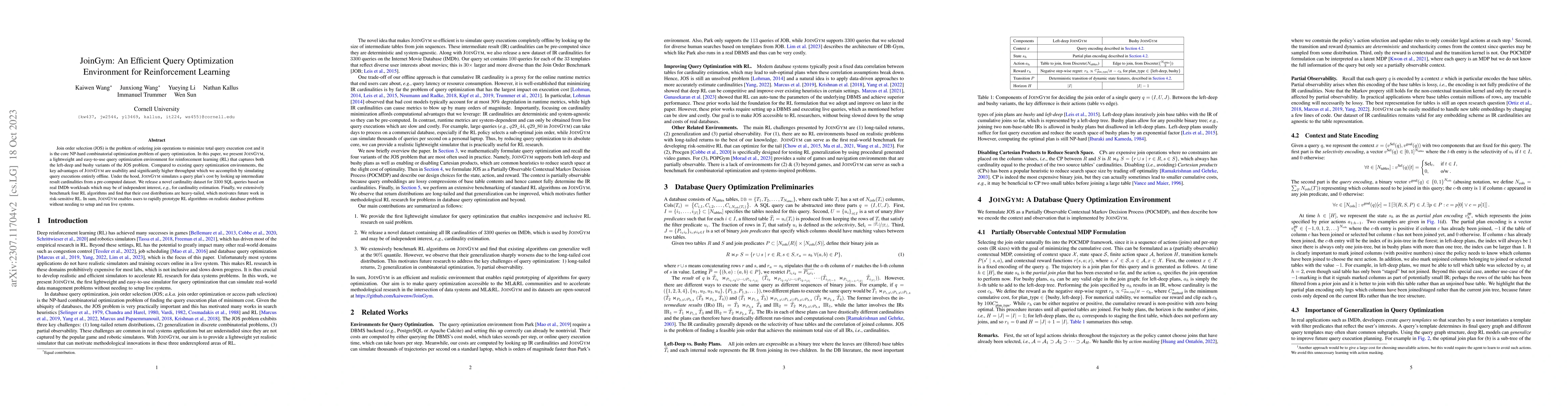 Thumbnail for JoinGym: An Efficient Query Optimization Environment for Reinforcement
  Learning