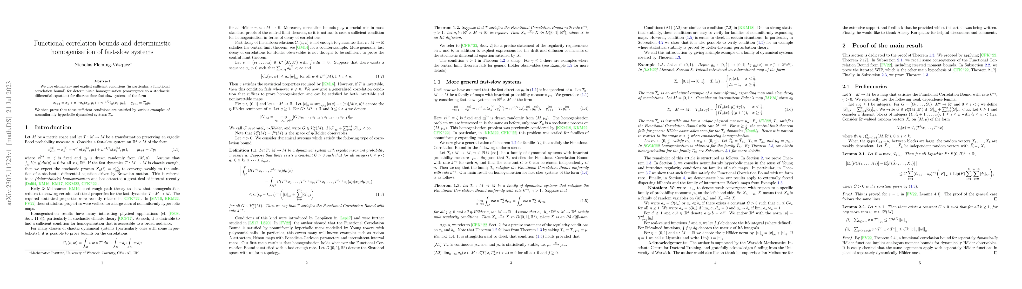 Thumbnail for Functional correlation bounds and deterministic homogenisation of
  fast-slow systems