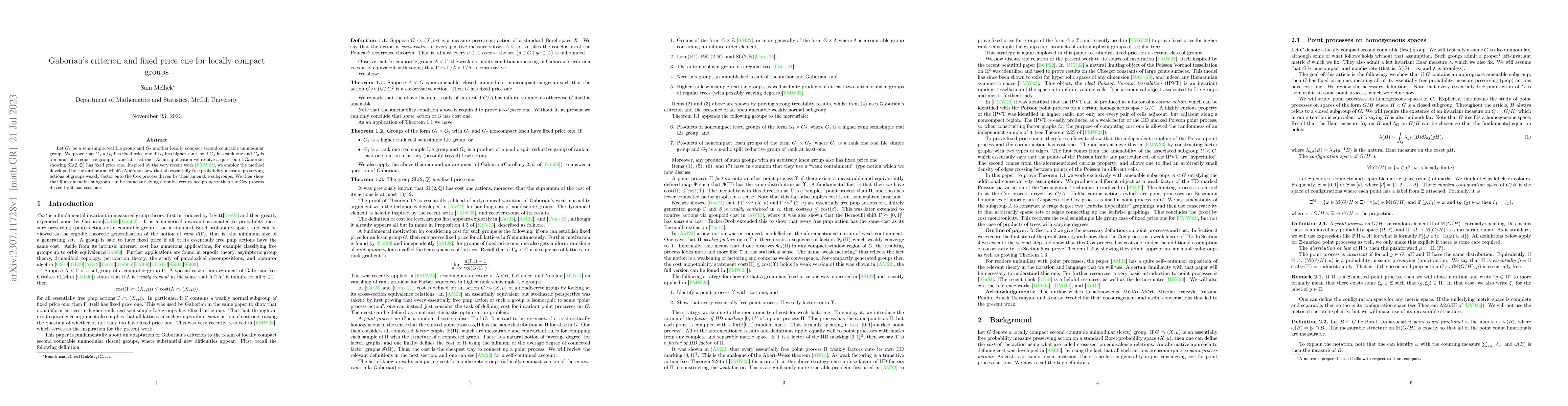 Thumbnail for Gaboriau's criterion and fixed price one for locally compact groups
