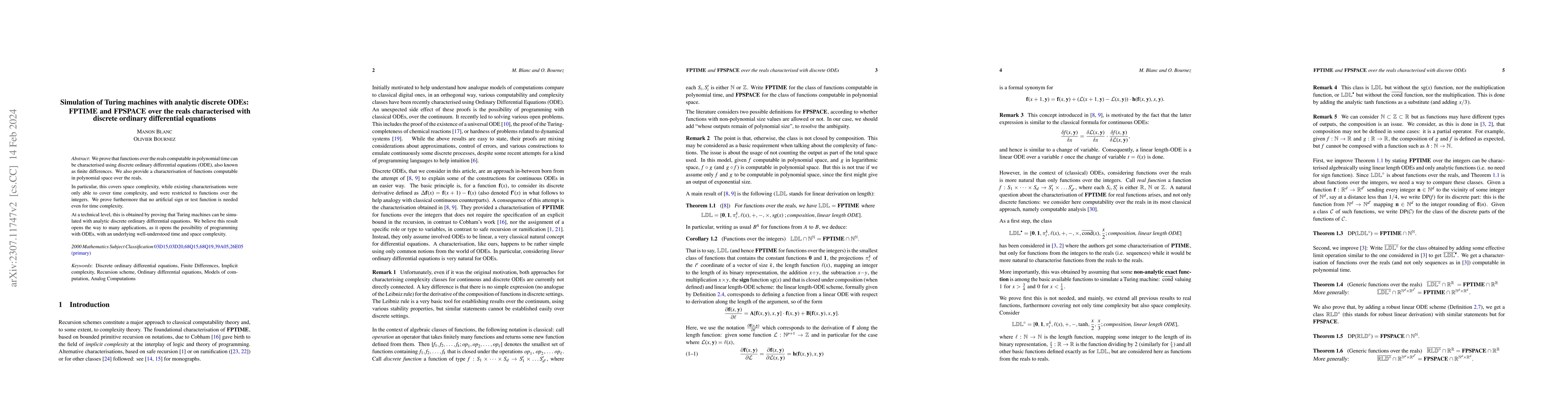 Thumbnail for Simulation of Turing machines with analytic discrete ODEs: FPTIME and
  FPSPACE over the reals characterised with discrete ordinary differential
  equations