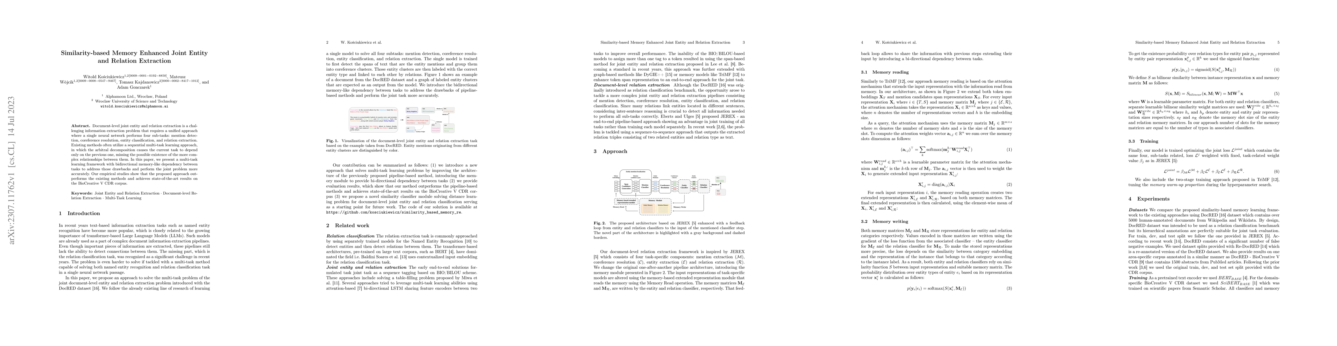 Thumbnail for Similarity-based Memory Enhanced Joint Entity and Relation Extraction