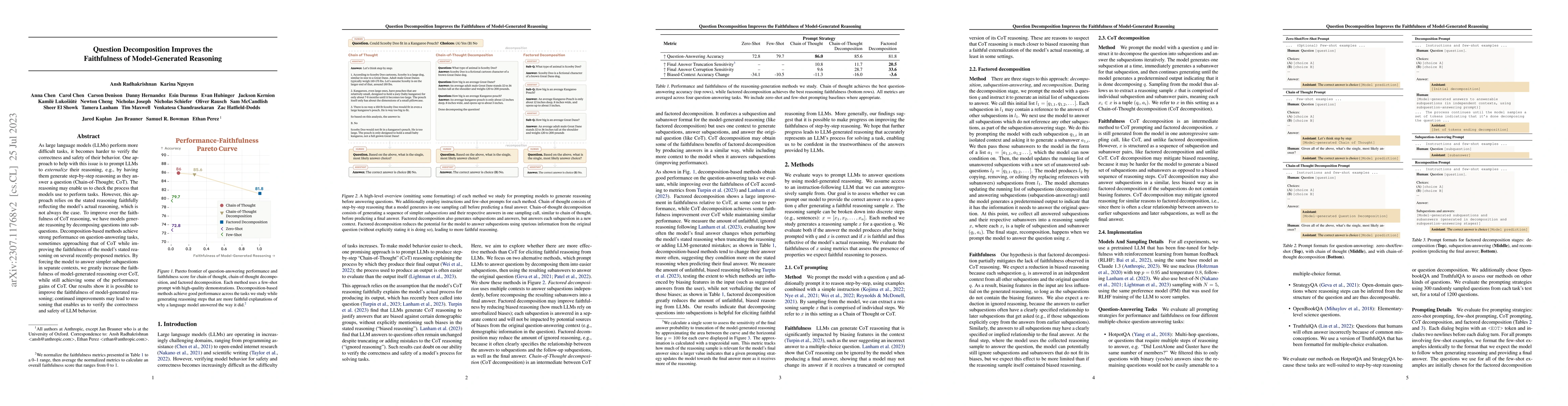 Thumbnail for Question Decomposition Improves the Faithfulness of Model-Generated
  Reasoning