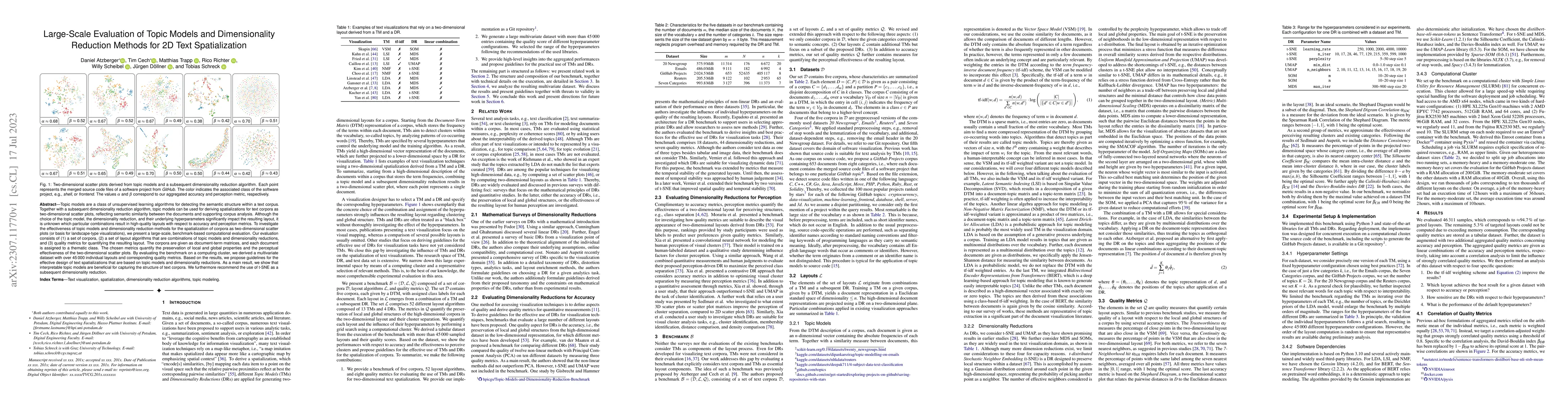 Thumbnail for Large-Scale Evaluation of Topic Models and Dimensionality Reduction
  Methods for 2D Text Spatialization