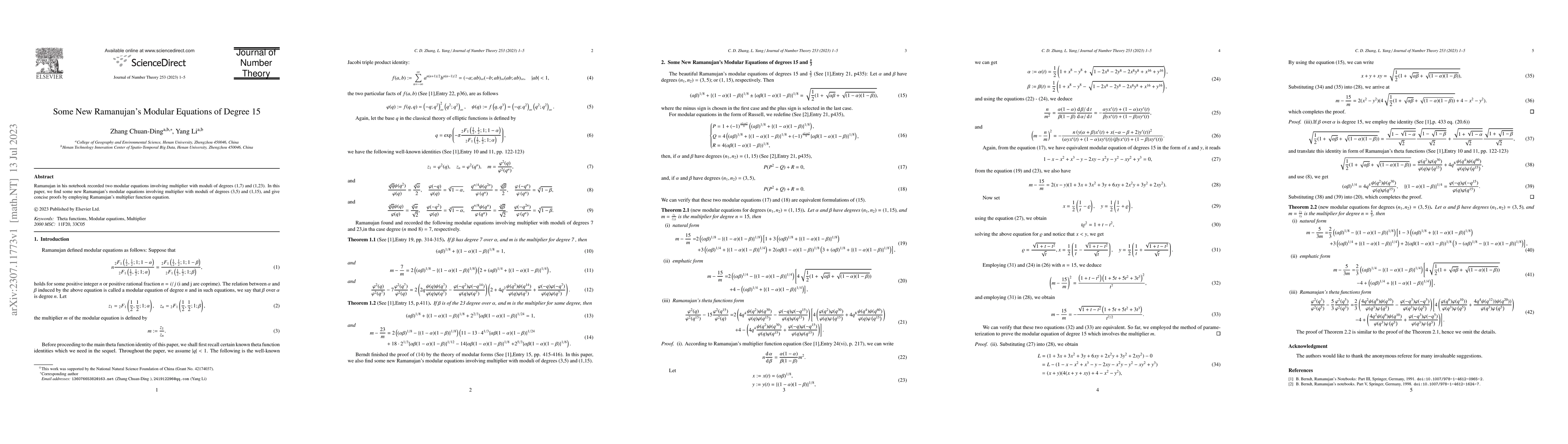 Thumbnail for Some New Ramanujan's Modular Equations of Degree 15