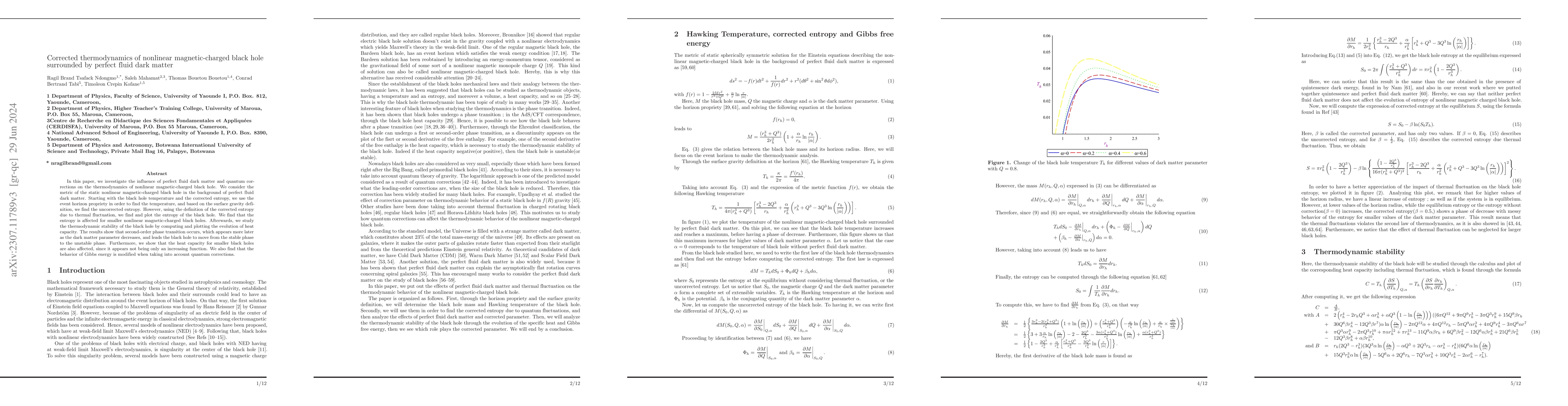 Thumbnail for Corrected thermodynamics of nonlinear magnetic-charged black hole
  surrounded by perfect fluid dark matter
