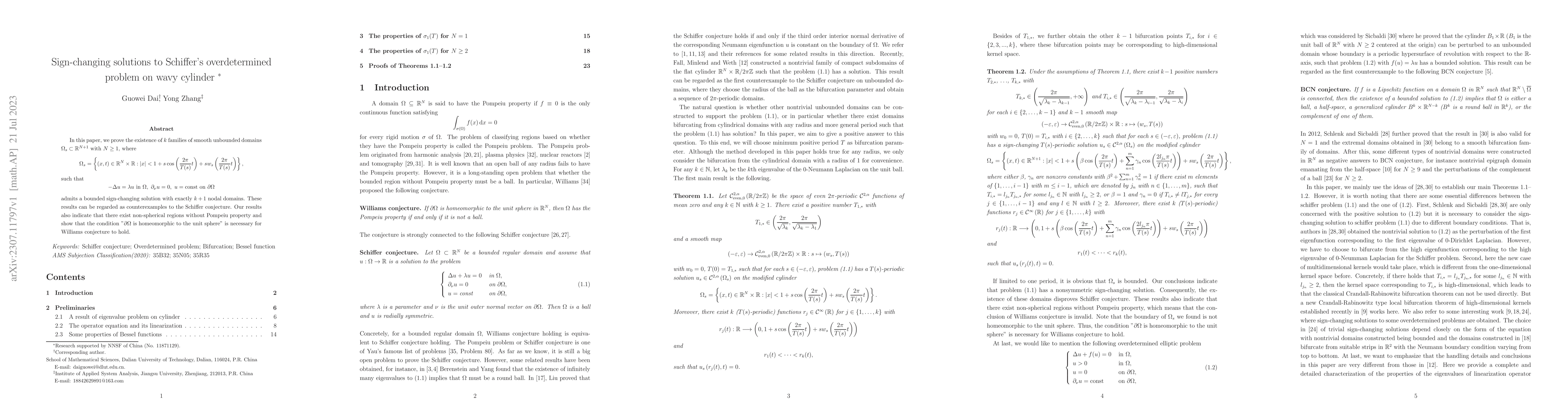 Thumbnail for Sign-changing solutions to Schiffer's overdetermined problem on wavy
  cylinder