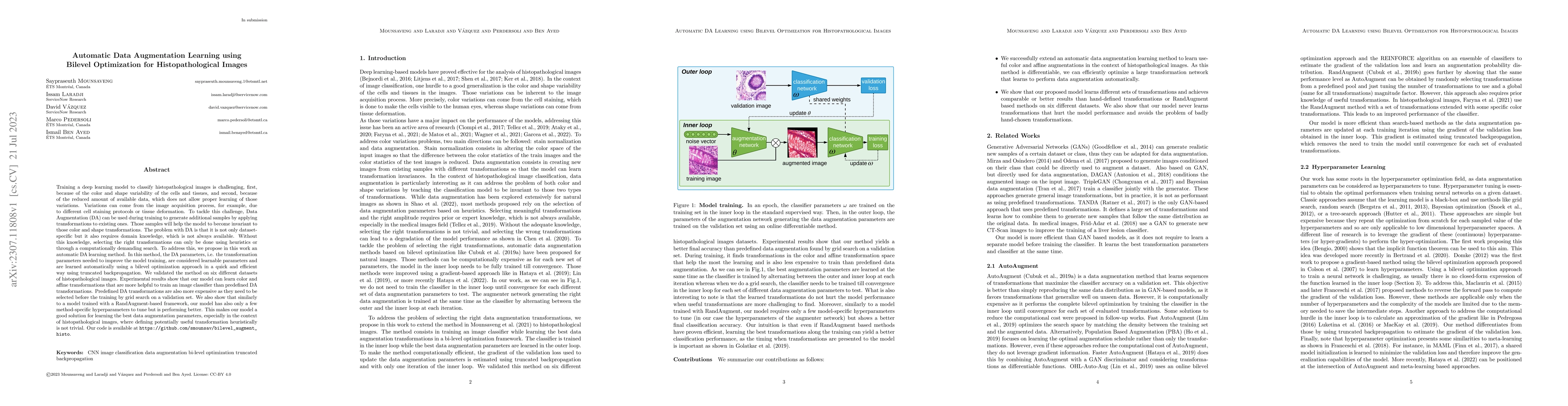 Thumbnail for Automatic Data Augmentation Learning using Bilevel Optimization for
  Histopathological Images